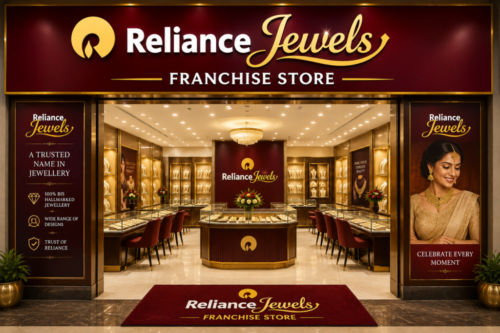 Reliance Jewels franchise showroom with premium jewellery displays and modern interior